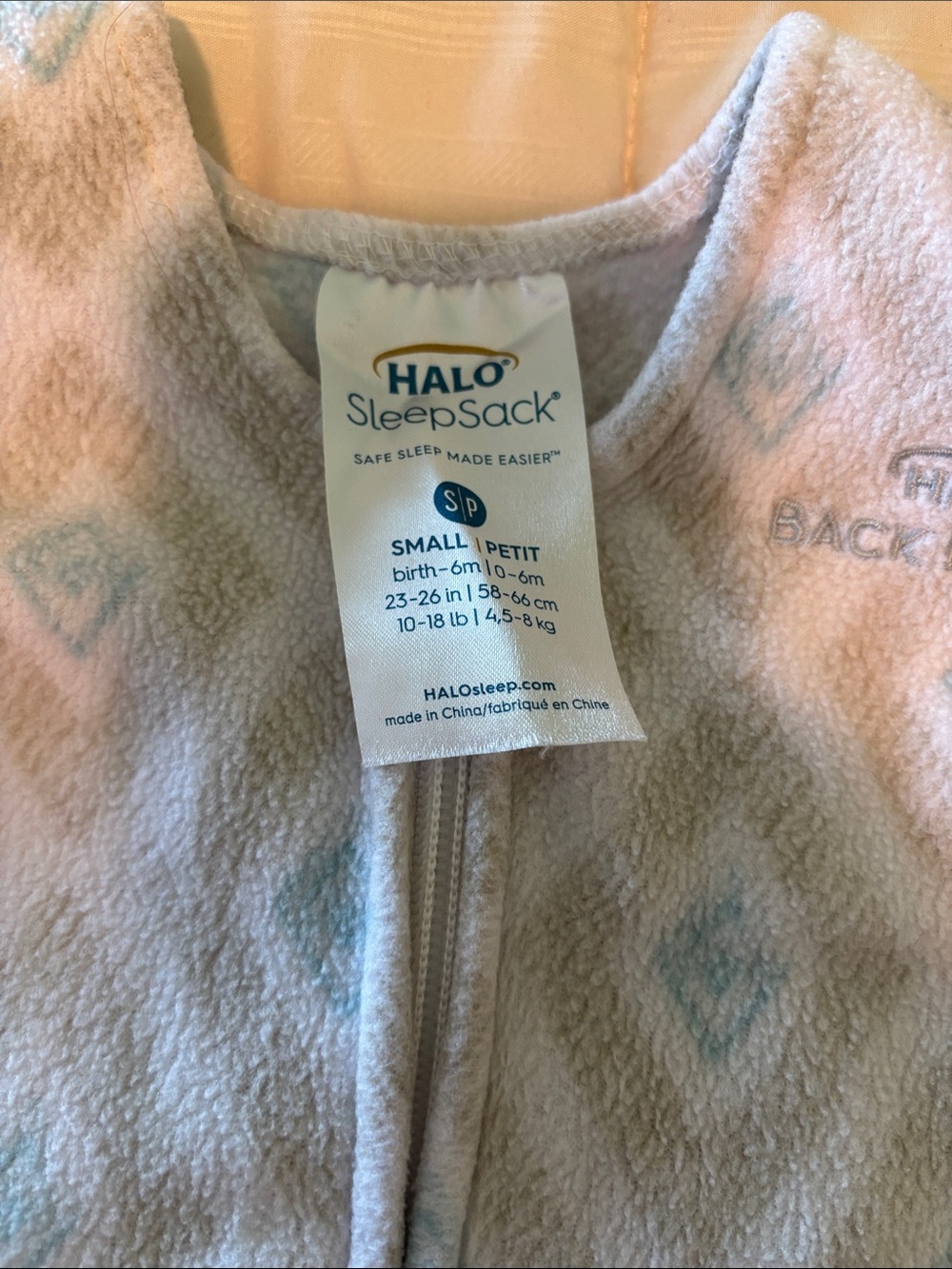 Halo SleepSack Fleece Baby Sleep Sack in Cream and Light Blue Diamond - Picture 2 of 3